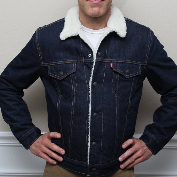🧥 Levi’s Men’s Sherpa Trucker Jacket 👖 PC9-16365-0075 | Denim Lined Size Small - Picture 1 of 15